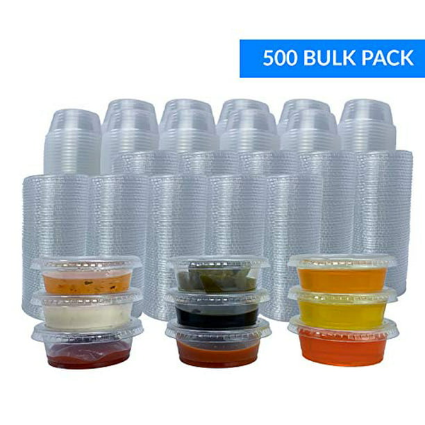 QNP Supplies Jello Souffle Cups Clear Plastic Disposable Portion Cups with Lids Samples Sauce 100 Sets 1 oz